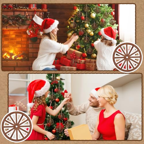 RattanView 24 Pcs Western Wagon Wheel Ornaments for Christmas Tree