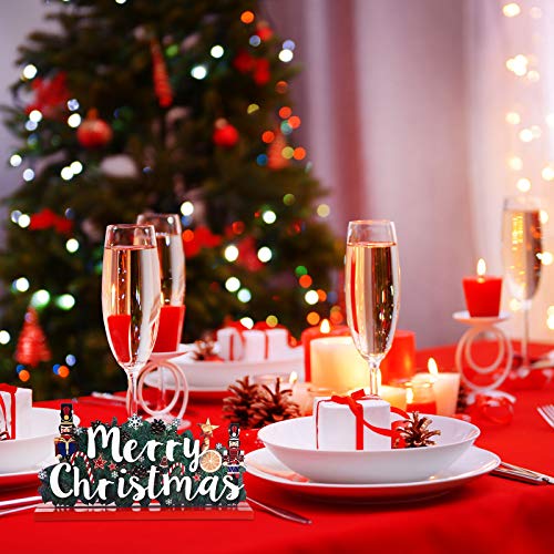 Christmas Wooden Table Decorations Set - Santa Nutcracker & Noel Sign Centerpiece