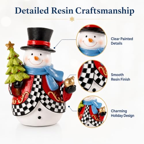 Bechivie Black and White Checkered Snowman Figurine Christmas Home Decor