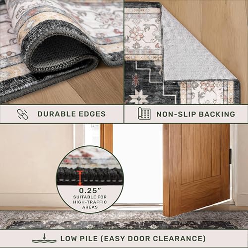 Hazo Haus Black Boho 2x6 Runner Rug Washable Non-Slip Floor Carpet