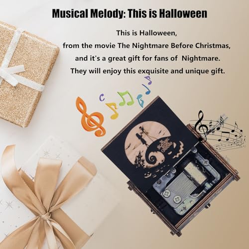 Engraved Wooden Hand Crank Music Box - This Is Halloween Melody
