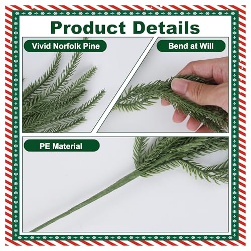 DR.DUDU 18-inch Norfolk Pine Stems - 16 Pack Artificial Holiday Greenery for Christmas Decor