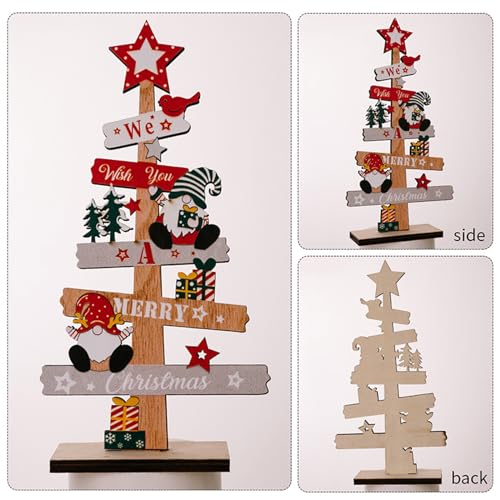 Wooden Christmas Tree Gnome Tabletop Decoration with Holiday Greeting