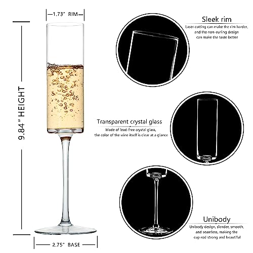 Hand-Blown Crystal Champagne Flutes - 6.5 oz Elegant Stemware Set of 6