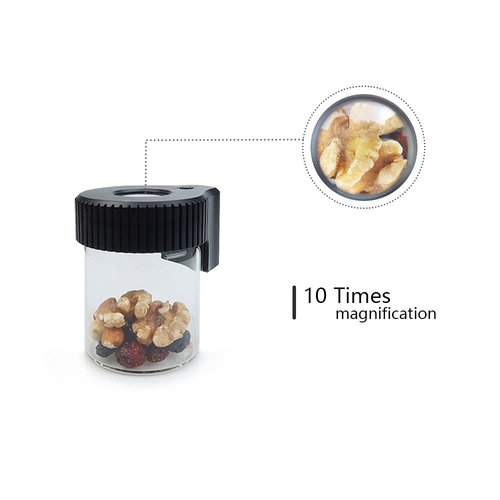 LEWOT Magnifying Viewing Jar with LED Light, Airtight Transparent Glass Storage Jars, Rechargeable LED Lit Lid Container (Black)