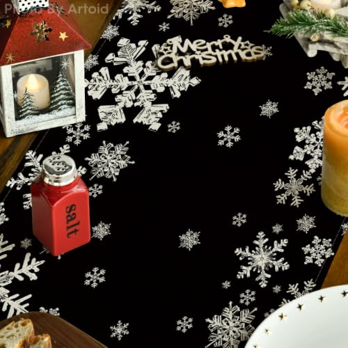 Artoid Mode Snowflake 13x120 Inch Table Runner - Black