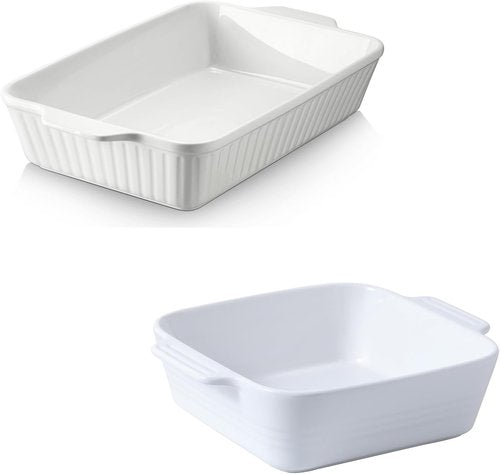 DOWAN 8x8 Ceramic Baking Dish - Versatile Square Casserole Pan with Handle, 2 Quart, White
