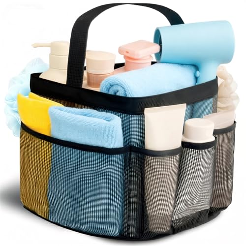 Portable Mesh Shower Caddy with 9 Pockets Quick Dry Toiletry Tote Bag