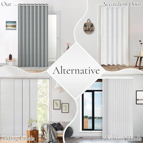 100% Blackout Magnetic Door Curtain Panel for Closet & Hallway, Gray - 45x80