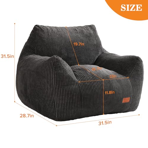 Ultra Soft Corduroy Bean Bag Chair with Armrests for Living Room