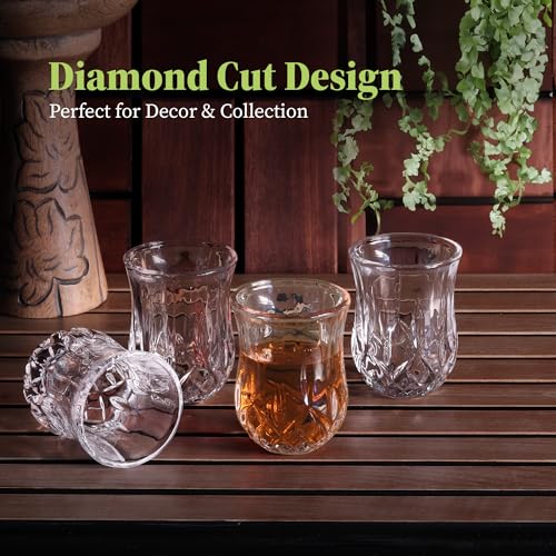 QUAFFER Set of 6 Diamond Patterned Shot Glasses 1.75 oz for Parties & Bars