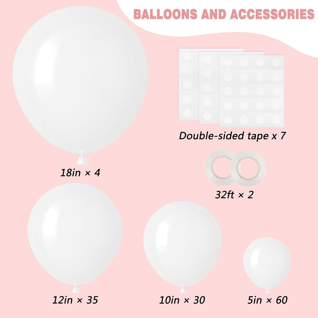 RUBFAC 129-Piece White & Purple Balloon Set - Perfect for Garland & Arch Decor | Various Sizes 5-18 Inches