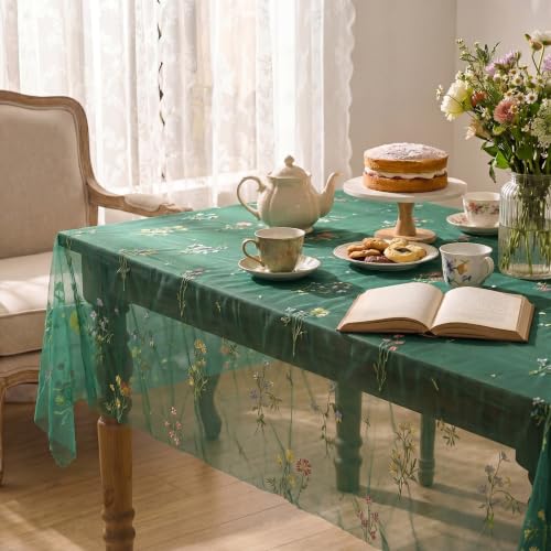 Horaldaily 60x84 Inch Green Embroidered Tablecloth Rectangular