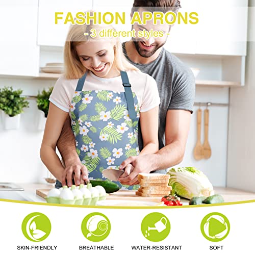 3-Pack Floral Waterproof Aprons with Pockets - Adjustable Kitchen Cooking Bib