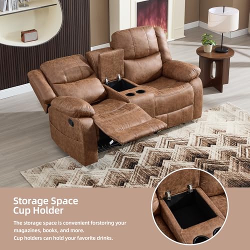 2-Piece Faux Leather Reclining Sofa and Loveseat Set, Brown