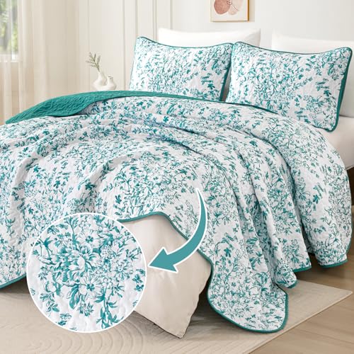 Botanical Floral King Quilt Bedding Set - 3-Piece All-Season Bedspread