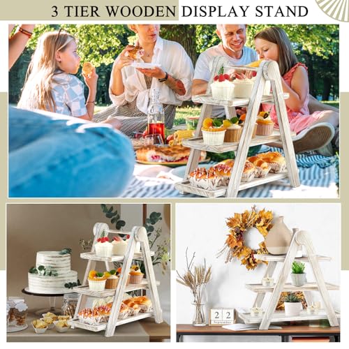 Rustic 3 Tier Wooden Cupcake Stand Ladder - Beeveer Party Dessert Display