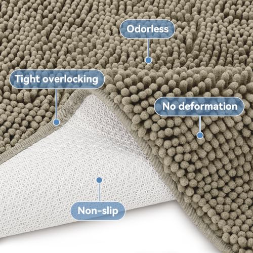 Bcoimo Small Chenille Bath Mat 24x17 Non-Slip Absorbent Bathroom Rug