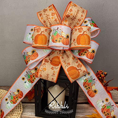Ribbli Fall Ribbon, 6 Rolls Wired 2.5 in x 90 ft — Autumn Plaid & Maple Leaves Decorating Ribbon