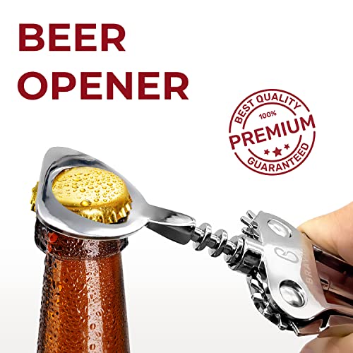 BRAVIGI Heavy Duty Stainless Steel Wing Corkscrew & Beer Opener - Portable Wine & Bottle Opener