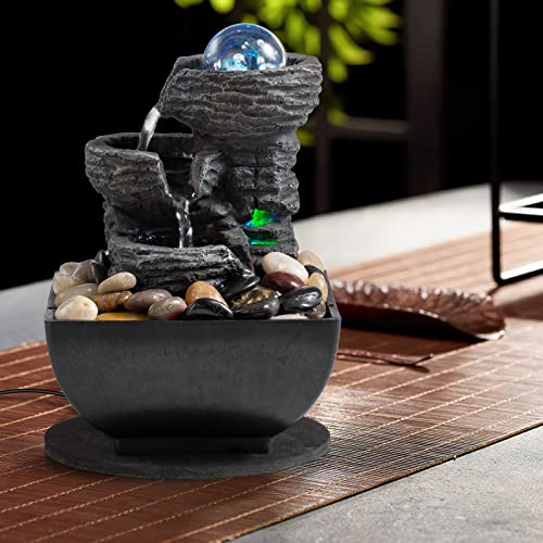 Indoor Tabletop Waterfall Fountain with LED Lights & Natural Rocks