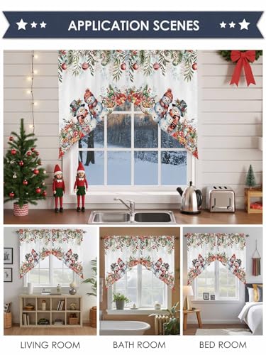 BEMIGO Christmas Red Eucalyptus Valance Set of 2 28W x 36L, Rod Pocket Farmhouse Curtains