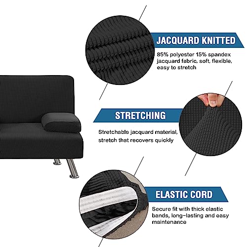 4-Piece Stretch Futon Slipcover Set with Armrests & Cupholders - Black