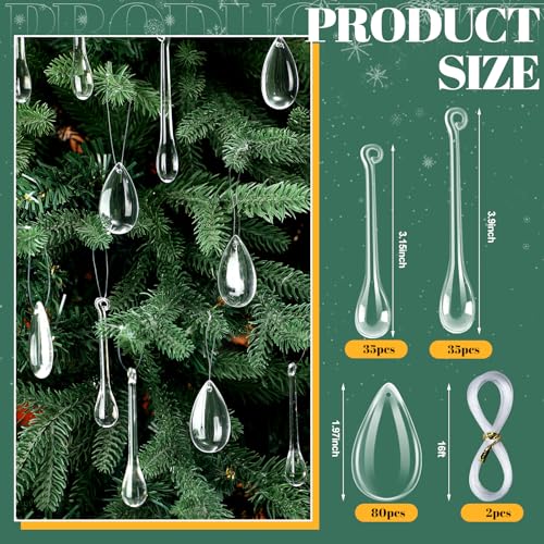 Cinnvoice 150 Pcs Christmas Acrylic Teardrop Ornaments Icicle Pendants - 1.97in, 3.86in, 5.12in
