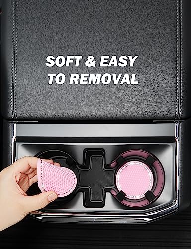 Pink Car Cup Holder Coasters with Rhinestones - 1 Pack, Anti-Slip Silicone, 2.75 inch