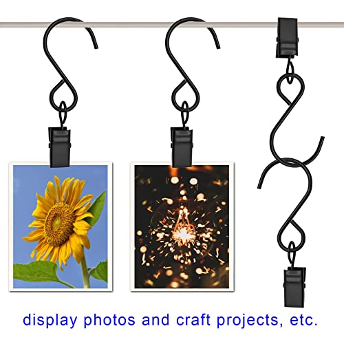 3-Inch Stainless Steel S-Hooks with Clips, 50 Pack Hanging Light Hangers