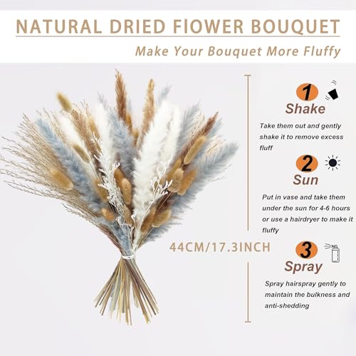 17-Inch Natural Dried Flower Bouquet, Boho Pampas Grass Arrangement