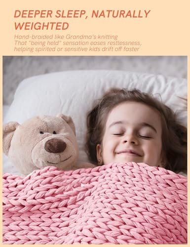 YnM Light Pink 50x60 in 10lb Cotton Cooling Weighted Blanket Handmade Chunky Knit