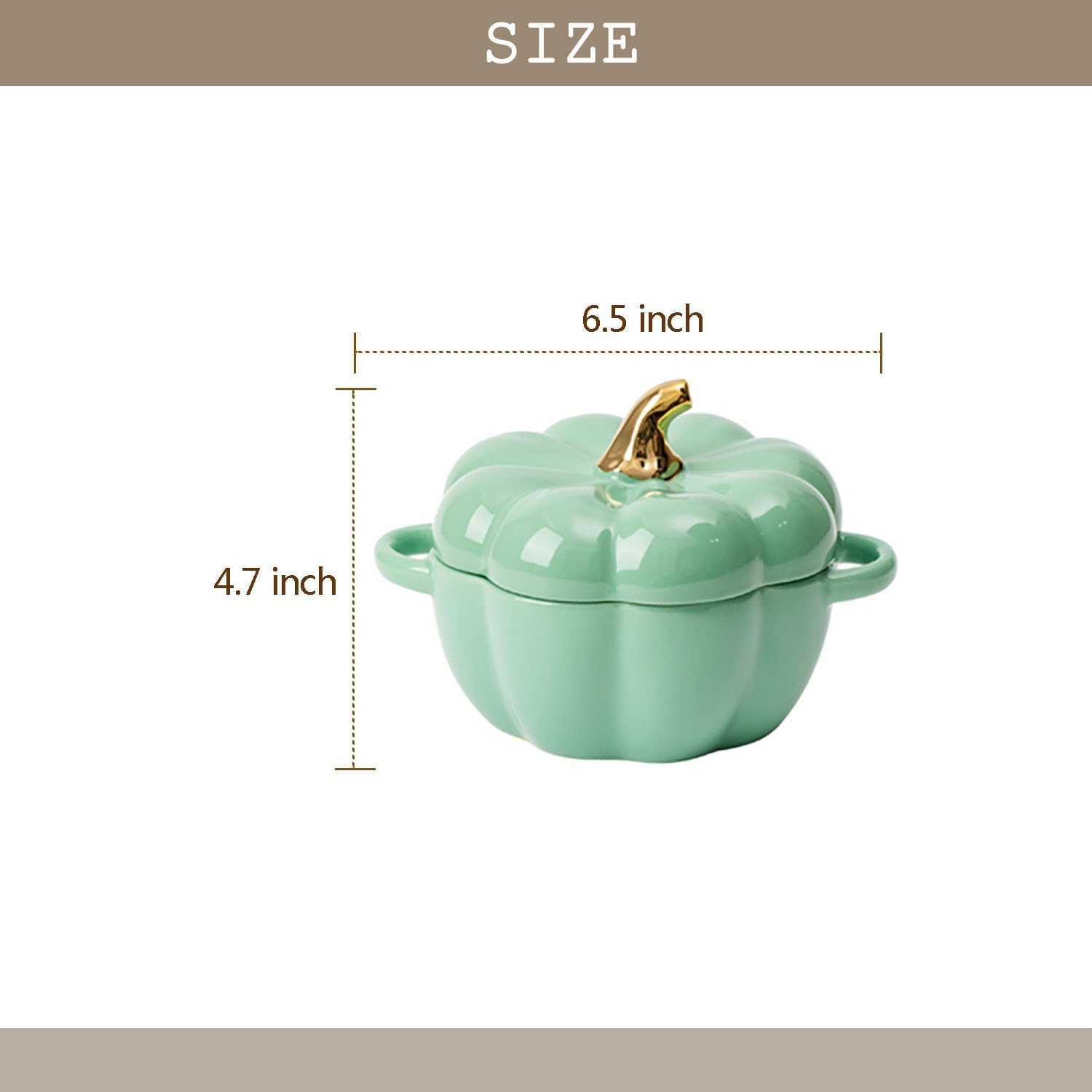 Skiennix Pumpkin Bowl Set - 14 Oz Ceramic Ramekins with Lid & Handle | Oven Safe Stoneware in Green