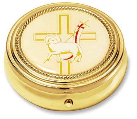 Gold Plated Catholic Communion Pyx with Latin Cross Design