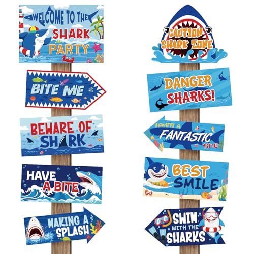 20 Pcs Shark Party Directional Signs - Under the Sea Birthday Decorations