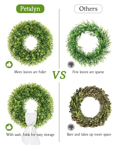 22-Inch Artificial Boxwood Wreath with Sash - UV Resistant Outdoor Decor