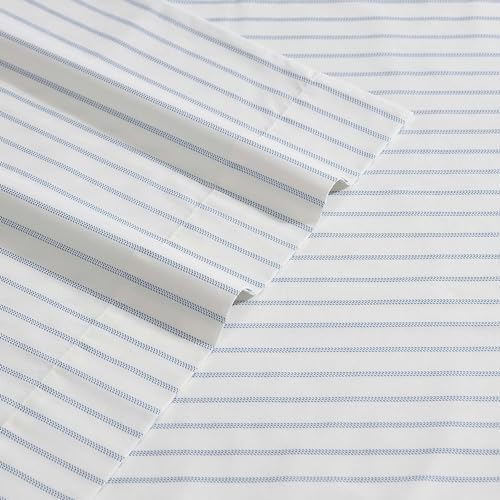 Eddie Bauer - Twin Sheets, Cotton Percale Bedding Set, Crisp & Cool Home Decor (Essential Stripe White, Twin)