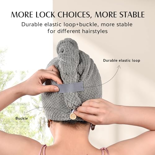 YFONG 3 Pack Large Microfiber Hair Towel Wrap for Women & Kids, Grey, White, Camel