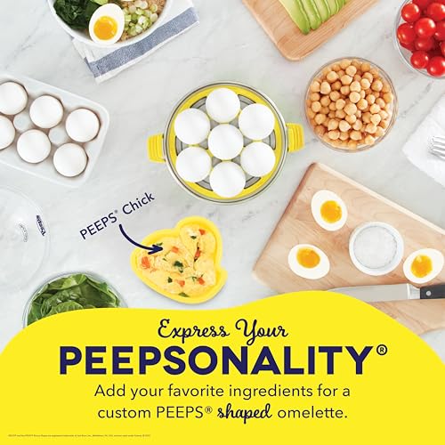 PEEPS & Dash Rapid Egg Cooker - Boiler, Poacher & Steamer - Includes Measuring & Recipe Guide - Dishwasher Safe - Holds 7 Eggs, Yellow
