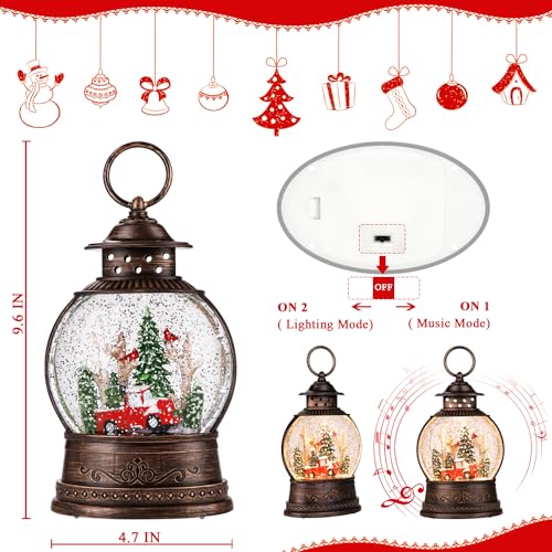 Musical Christmas Snow Globe Lantern with 8 Songs & Swirling Glitter Decor