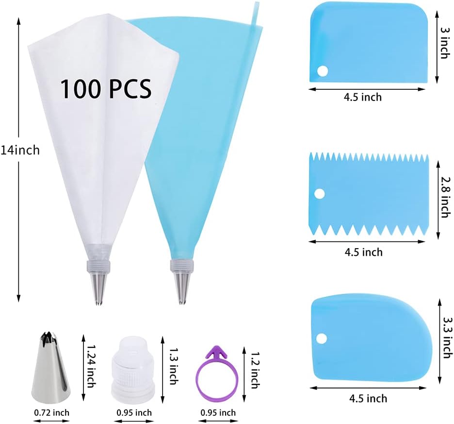 Regine Switzerland Piping Bags and Tips Set - 100 Pcs Disposable 12-Inch Icing Bags for Cake Decorating