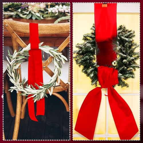 VitalCozy 8 Pack Red Christmas Wreath Sash 4.49 x 56.3 inches DIY Home Decor