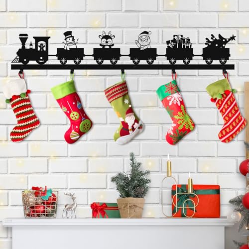 33-Inch Metal Christmas Stocking Holder with 5 Hooks for Fireplace Mantel