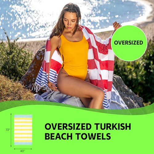 Oversized Turkish Cotton Beach Towels - 6-Piece Set, 72x40 Inch, Sand-Free
