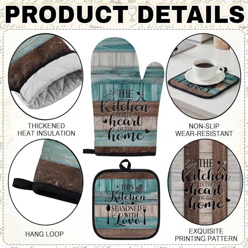 10-Piece Farmhouse Kitchen Decor Set, Turquoise Teal Towels, Rugs & Mitts