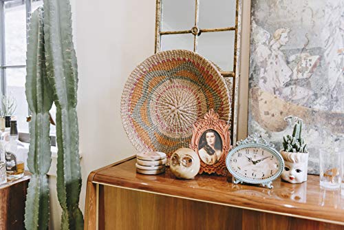 Distressed Aqua Pewter Mantel Clock - Vintage Style Scrollwork Table Clock