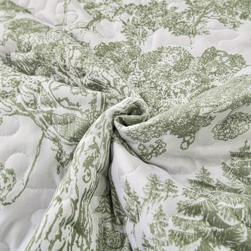 Sage Green Botanical Quilt Set - Queen 3-Piece Reversible Floral Coverlet