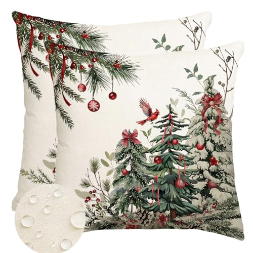 RABUSOFA Waterproof Christmas Pillow Covers 18x18 Green Set of 2 Outdoor Decor
