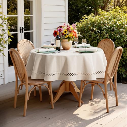 60-Inch Round Faux Linen Tablecloth - Waterproof & Stain Resistant