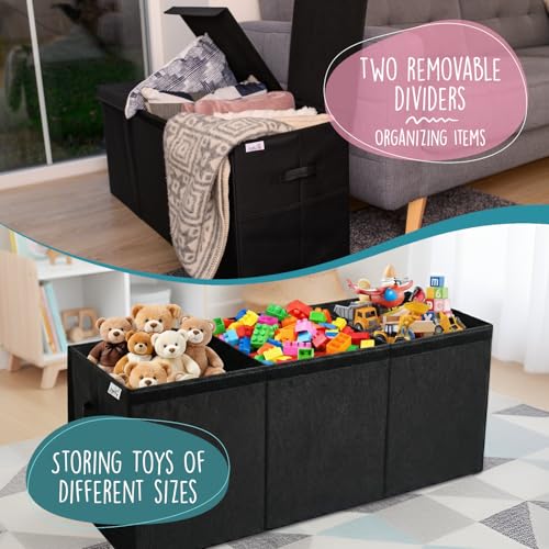 Extra Large Collapsible Toy Storage Chest with Lid & Dividers (37"x16"x14")